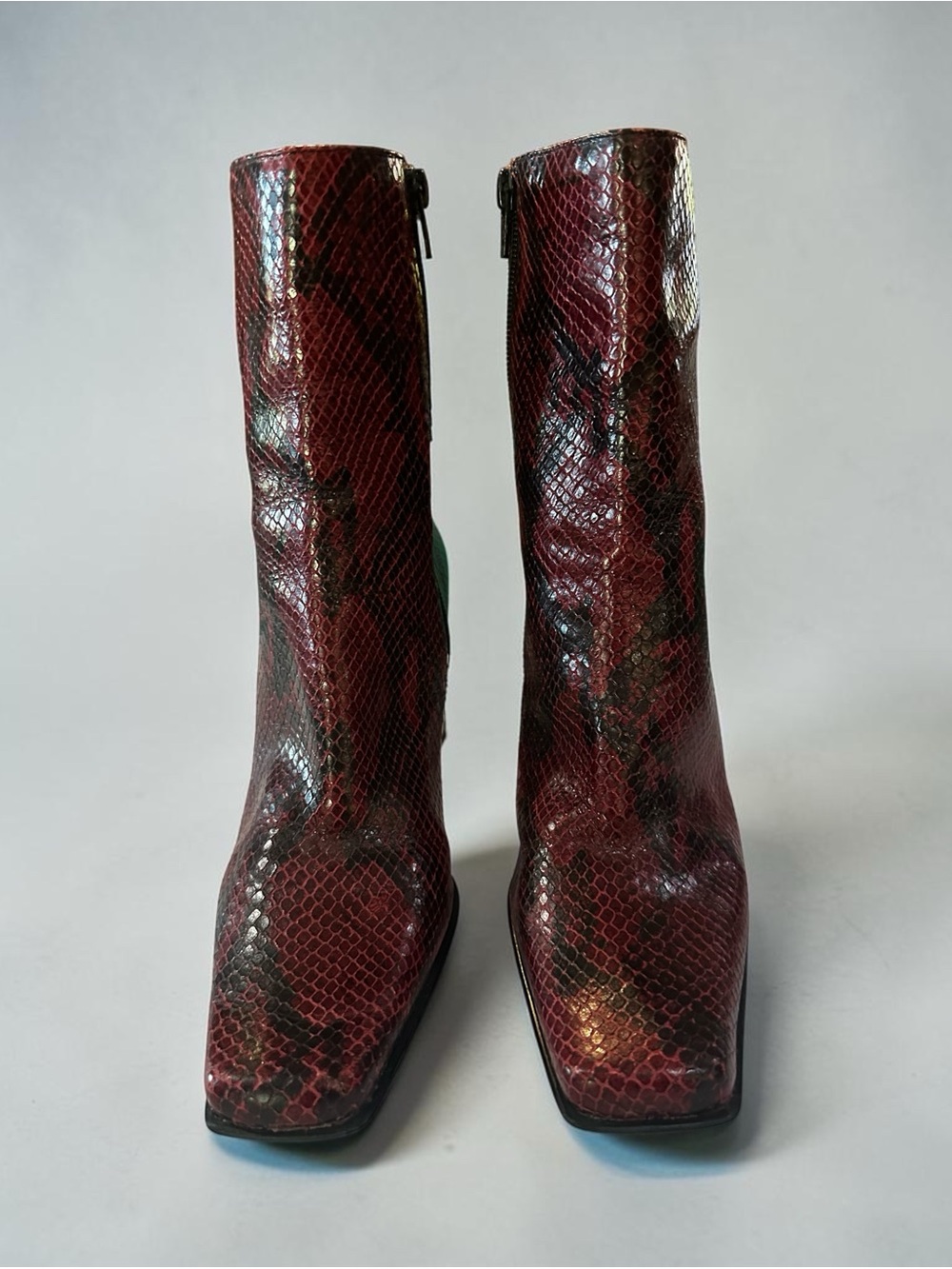 Vintage Nine West Monroe Red & Black Snake Print Ankle Boots 7.5 Square Toe - Picture 3 of 10